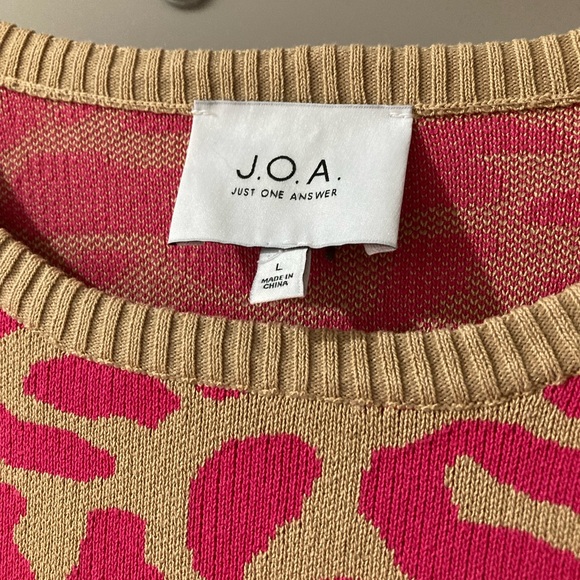 J.O.A. Anthropologie Pink Leopard Tan Short Sleeve Knit Sweater Top L - Picture 5 of 9